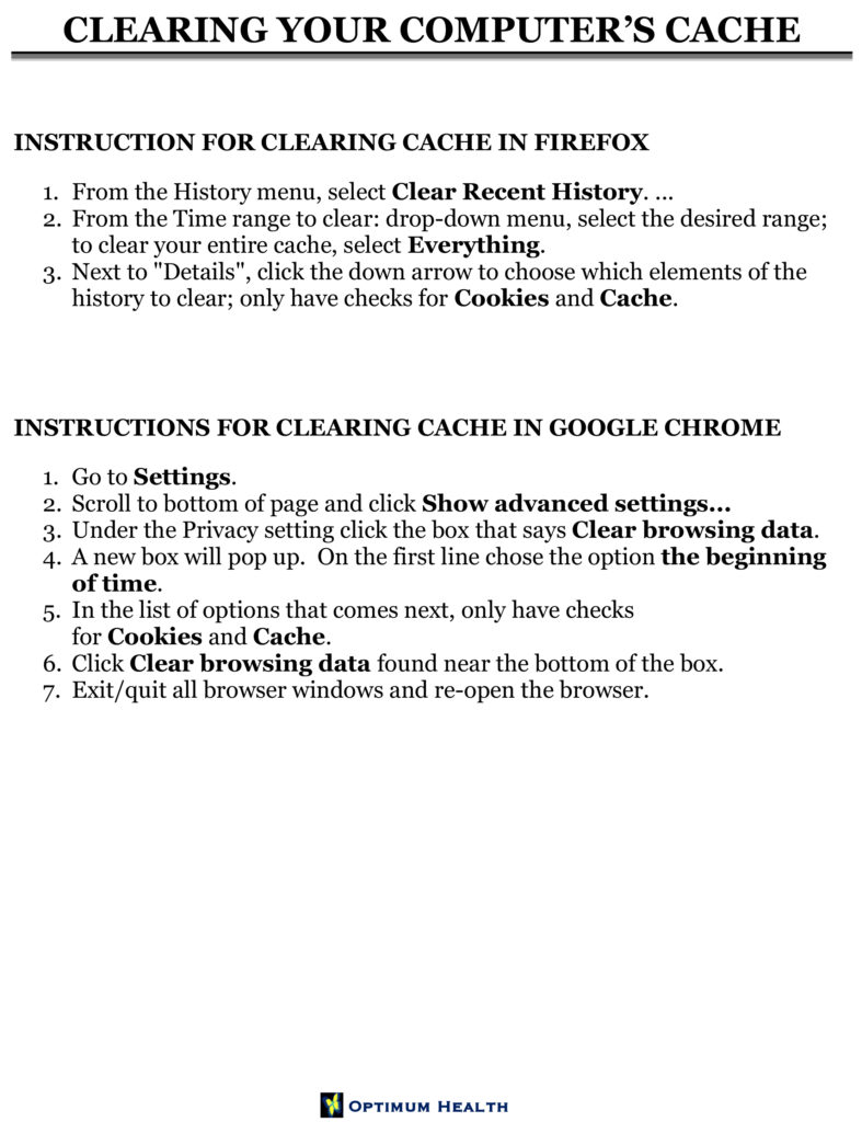 Instructions for Clearing Your Computer's Cache