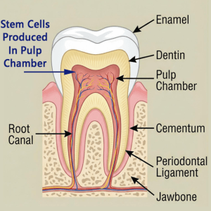 Natural stem cell therapy can occur in the pulp chamber of the teeth.