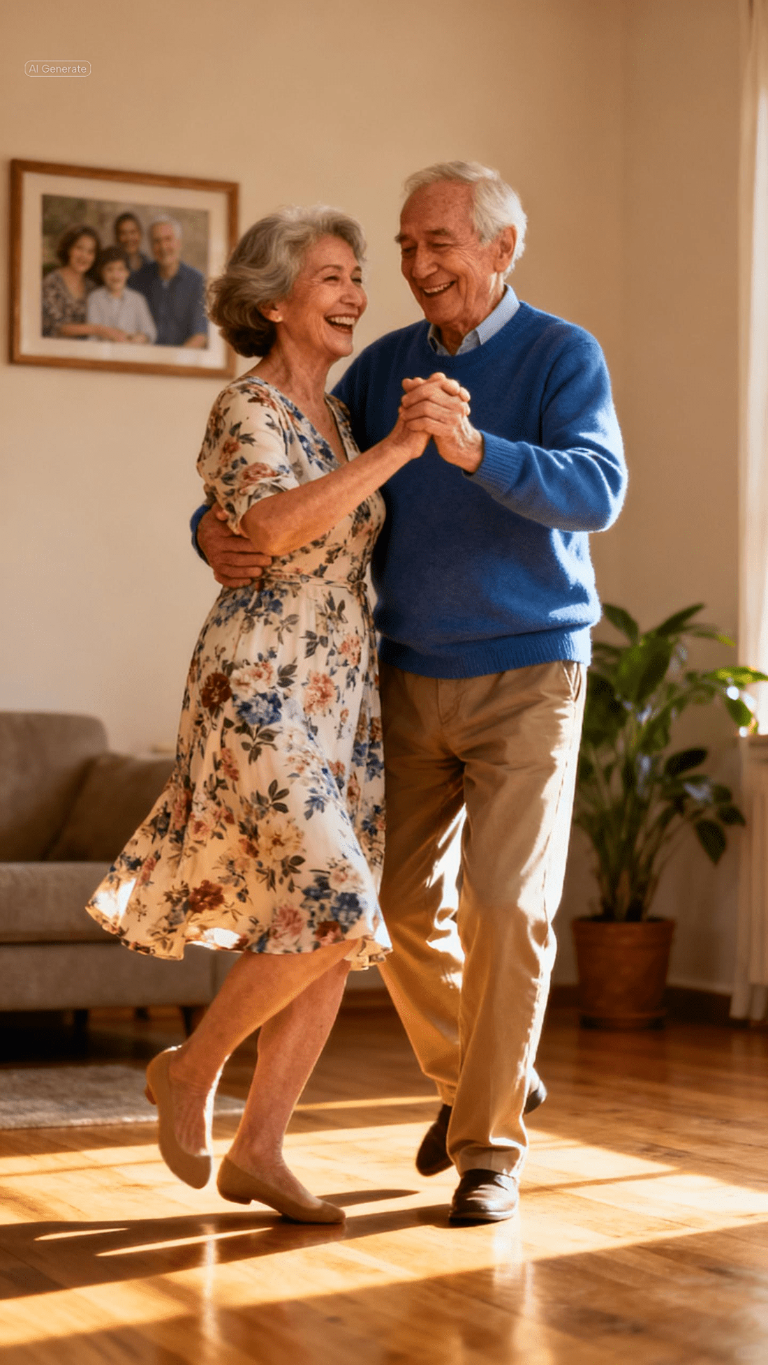 Elderly couple dancing because their joints feel better. This is truly a gift of health.
