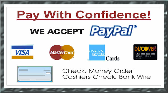 Payments Accepted: Debit/Credit Cards, Cash, Checks, PayPal