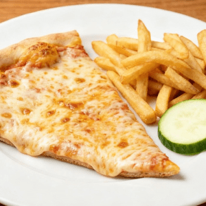 Big Plate Little Plate: pizza fries and cucumber on a big plate