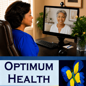 Optimum Health Telehealth Wellness Resources: Tianya S. Santerre, B.S., CNHP working with an older adult.
